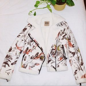 Zara | Floral Moto Sherpa Jacket